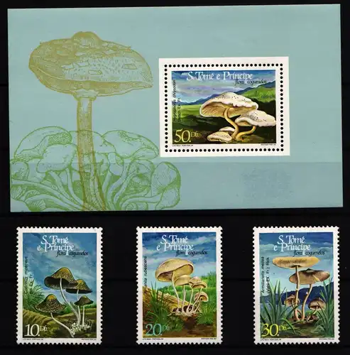 Sao Tome e Principe 937-939 und Block 161 postfrisch Pilze #JA648