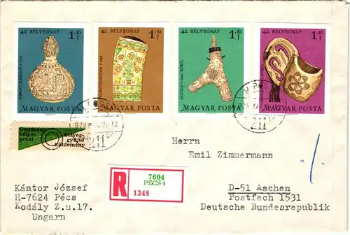 Ungarn 2528-2531 B auf Brief nach Aachen gelaufen- #JF030