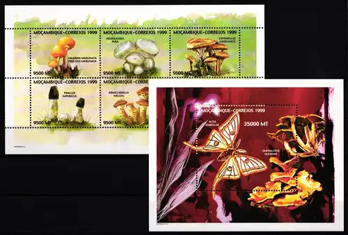 Mosambik 1489-1494 und Block 34 postfrisch Kleinbogen / Pilze #JA614