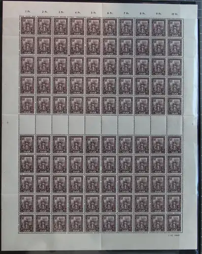 Saarland 272 postfrisch kompletter Bogen mit 272 ZS, mehrfach gefaltet #JE301