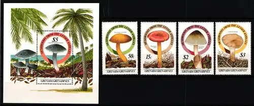 Grenada Grenadinen 771-774 und Block 111 postfrisch Pilze #JA761