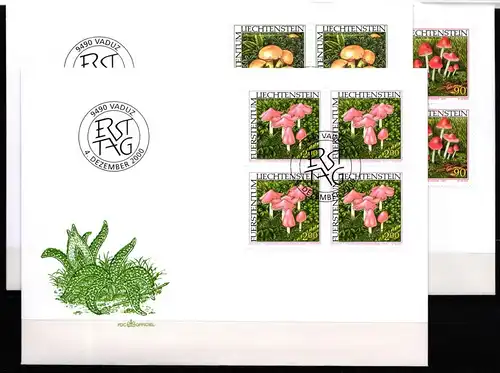 Liechtenstein 1252-1254 gestempelt als 4er Blöcke, als FDC #JI032