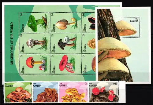 Gambia 2618-2621, Kleinbogen und Block 334 postfrisch Pilze #JA754