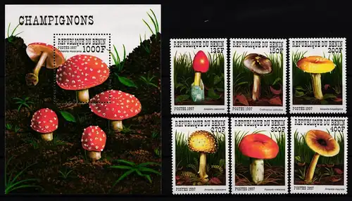 Benin 989-994 und Block 35 postfrisch Pilze #JA776