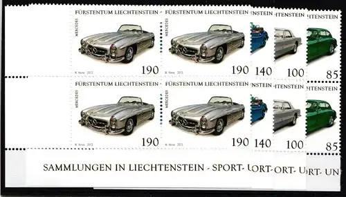 Liechtenstein 1682-1685 postfrisch als Eckrandviererblock, Autos #JE346