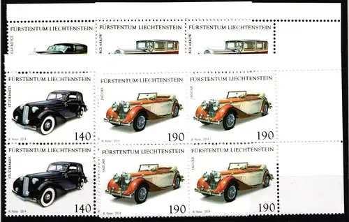 Liechtenstein 1726-1729 postfrisch als Eckrandviererblock, Autos #JE330