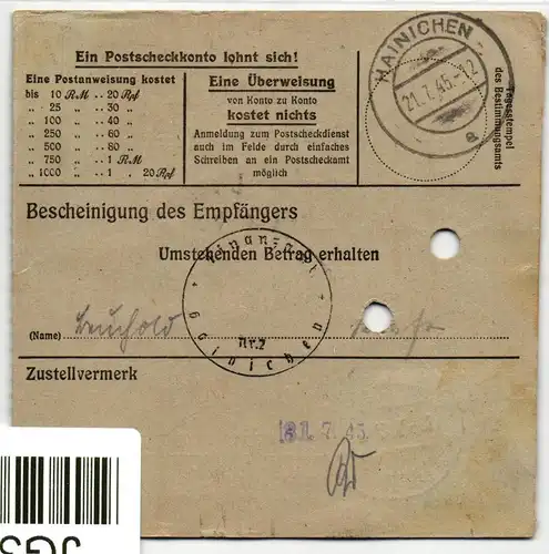 SBZ, Sächsische Schwärzungen auf Feld-Postanweisung #JG316