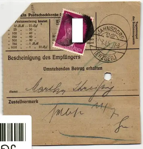 SBZ, Sächsische Schwärzungen auf Postanweisung, signiert Herber #JG336