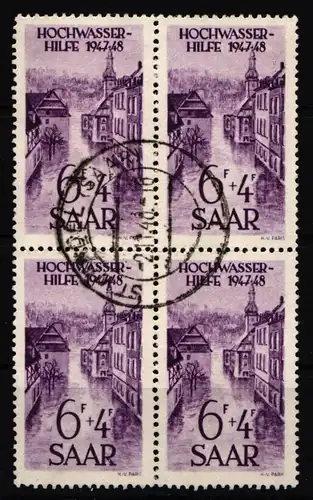 Saarland 256 gestempelt als 4er Einheit, mittig gefaltet, geprüft Ney BPP #JF934
