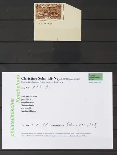 Saargebiet 193 Br postfrisch mit Fotobefund Ney VPP, Druckdatum #JF937