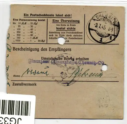 SBZ, Sächsische Schwärzungen auf Postanweisung #JG330