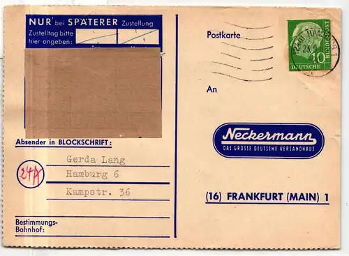 BRD Bund 183 auf Postkarte Versandzentrum Neckermann #JG259