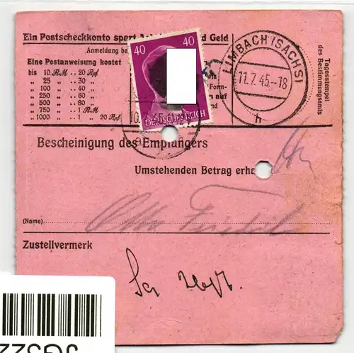 SBZ, Sächsische Schwärzungen auf Postanweisung #JG322