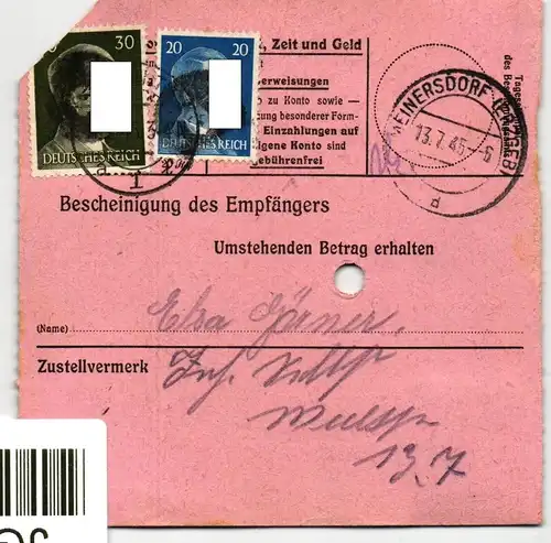 SBZ, Sächsische Schwärzungen auf Postanweisung #JG329