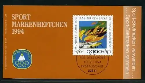 postfrisch Bund Sport MH 1994 MiNr 1719 ** #HL086