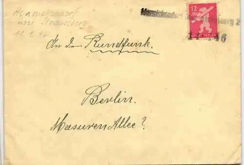 Alliierte Besetzung 5A auf Brief als Einzelfrankatur mit Notstempel #JN289