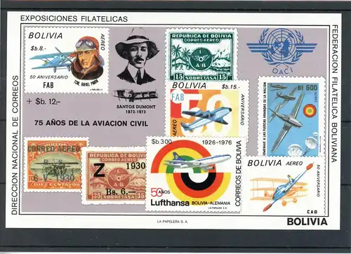 Bolivien Block 82 postfrisch Flugzeug #GI258