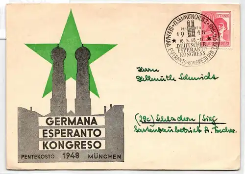 Alliierte Besetzung 953 auf Ausstellungskarte Esperanto Kongreso #JO224