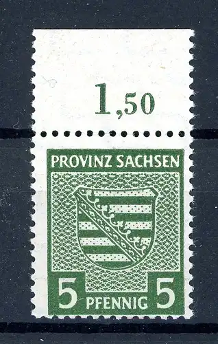 SBZ Provinz Sachsen 75 Y b Oberrand postfrisch gefaltet, geprüft #JJ785