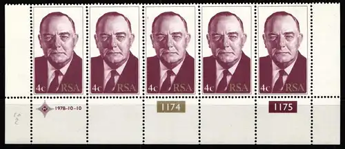 Südafrika 546 postfrisch als Fünferstreifen mit Eckrand #JO198