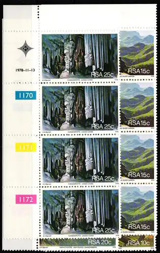 Südafrika 548-551 postfrisch als Viererstreifen mit Eckrand #JO200