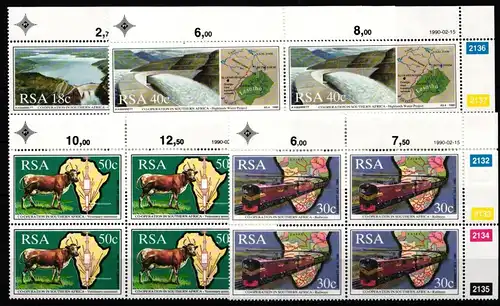 Südafrika 789-792 postfrisch als Viererblocks mit Eckrand #JO499
