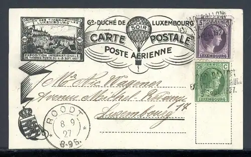 Luxemburg Ballonpostkarte 1927 mit 166 + 169 #JO840
