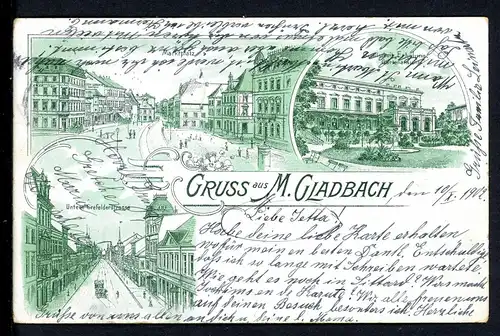 AK Mönchengladbach Gesellschaft Erholung, Marktplatz, unt. Krefelder 1902 #JO952