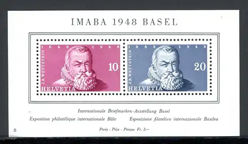 Schweiz Block 13 postfrisch IMABA 1948 #JP026