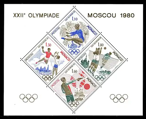 Monaco Sonderblock 1415-1418 postfrisch Olympia 1980 Moskau #JP029