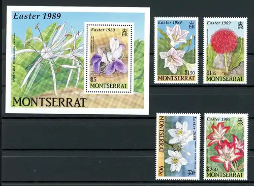 Montserrat 741-744 + Bl 52 postfrisch Blumen, Ostern #JP141