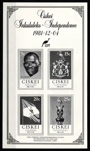 Ciskei 1-4 postfrisch als Blockausgabe #JO515