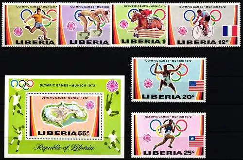 Liberia 826 - 831 A, Block 60 A postfrisch Olym. Spiele #JI123