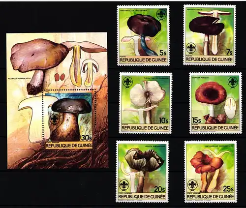 Guinea 1019-1024 , Block 128 A postfrisch Pilze #JI137