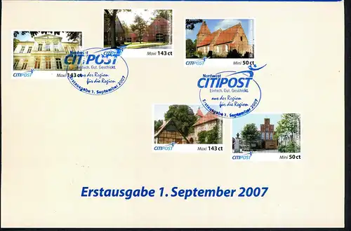 Privatpost CITIPOST gestempelt Faltkarte mit Erstausgaben 1. 09.2007 #HE148