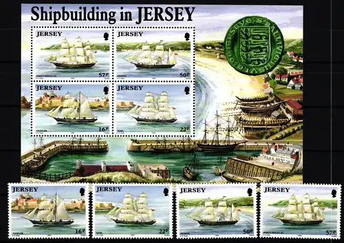 Jersey 577-580 und Block 6 postfrisch Schiffe #JH501