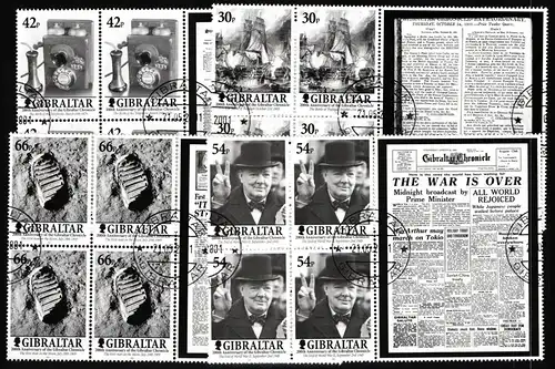 Gibraltar 972-975 postfrisch Viererblöcke mit Zierfeld u. Ersttagsstempel #JH551