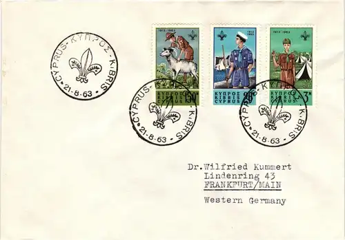 Zypern 220-222 gestempelt als FDC/ Ersttagssonderstempel #JI350