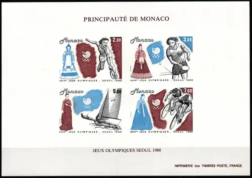 Monaco Block 40 postfrisch ungezähnt, Olympia 1988 #JI381
