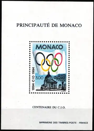 Monaco 2180 postfrisch als Sonderdruck gezähnt, Olympia #JI376