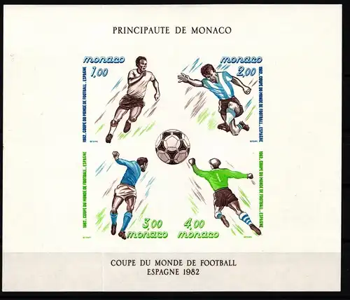 Monaco Block 20 postfrisch ungezähnt, Fußball WM 1982 #JI397