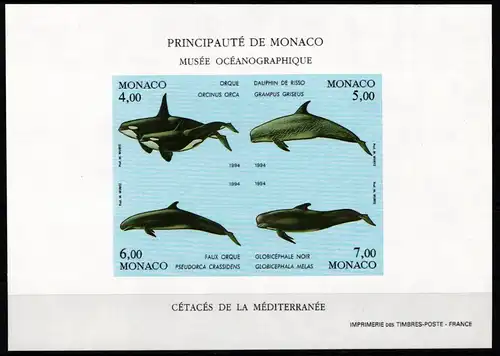 Monaco Block 62 postfrisch ungezähnt, Wale #JI409