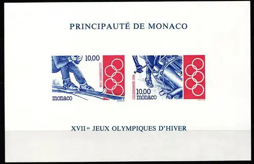 Monaco Block 61 postfrisch Sonderdruck ungezähnt, Olympia 1994 #JI410