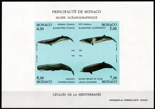 Monaco Block 58 postfrisch ungezähnt, Wale #JI408