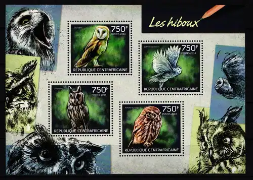 Zentralafrikanische Republik 4645-4648 postfrisch Kleinbogen / Eulen #JH162