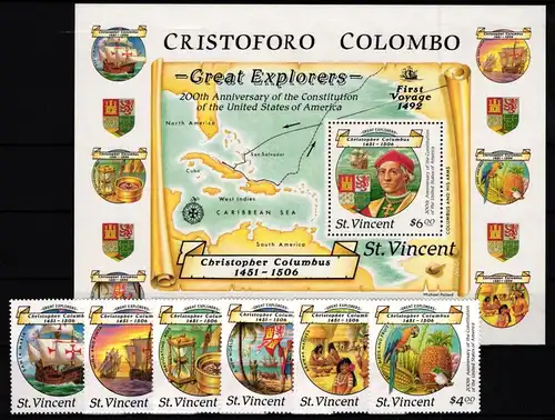 St. Vincent 1099-1104 und Block 56 postfrisch Schiffe #JH307