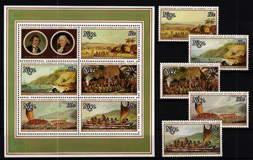 Niue 193-197 und Block 3 postfrisch Schiffe #JH396