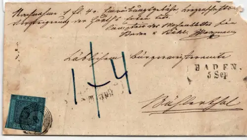 Baden 8 auf Brief portogerecht #JN937