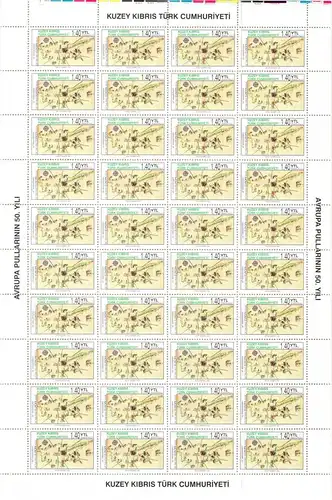 türk. Zypern 630-631 postfrisch als Großbogen, 50 Jahre Europamarken #JI564