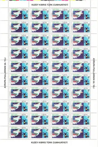 türk. Zypern 630-631 postfrisch als Großbogen, 50 Jahre Europamarken #JI564